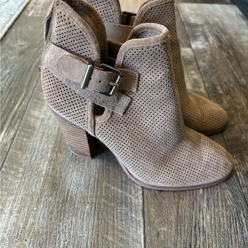 Vince Camuto Perforated Tan Ankle Booties